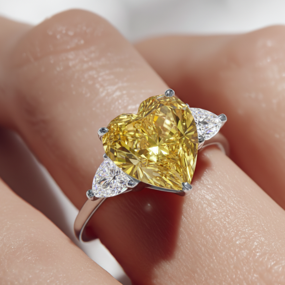 Trilogy Fancy Colored Heart Lab Diamond Ring (Pear Side Diamonds) in White Gold 18K