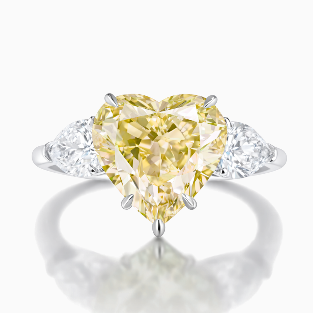 Trilogy Fancy Colored Heart Lab Diamond Ring (Pear Side Diamonds) in White Gold 18K