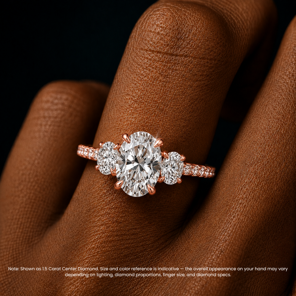 Trilogy Pave Oval (Oval Side Stones) Lab Grown Diamond Engagement Ring in 18K Gold