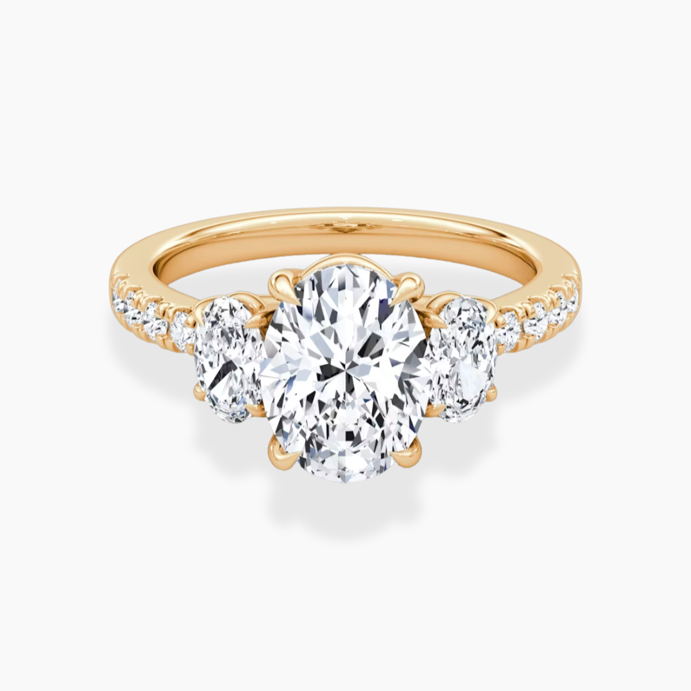 Trilogy Pave Oval (Oval Side Stones) Lab Grown Diamond Engagement Ring in 18K Gold