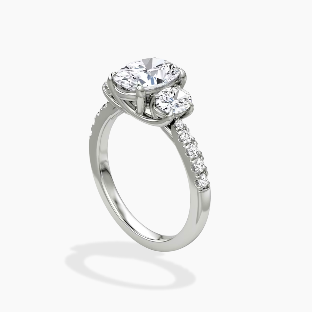 Trilogy Pave Oval (Oval Side Stones) Lab Grown Diamond Engagement Ring in 18K Gold