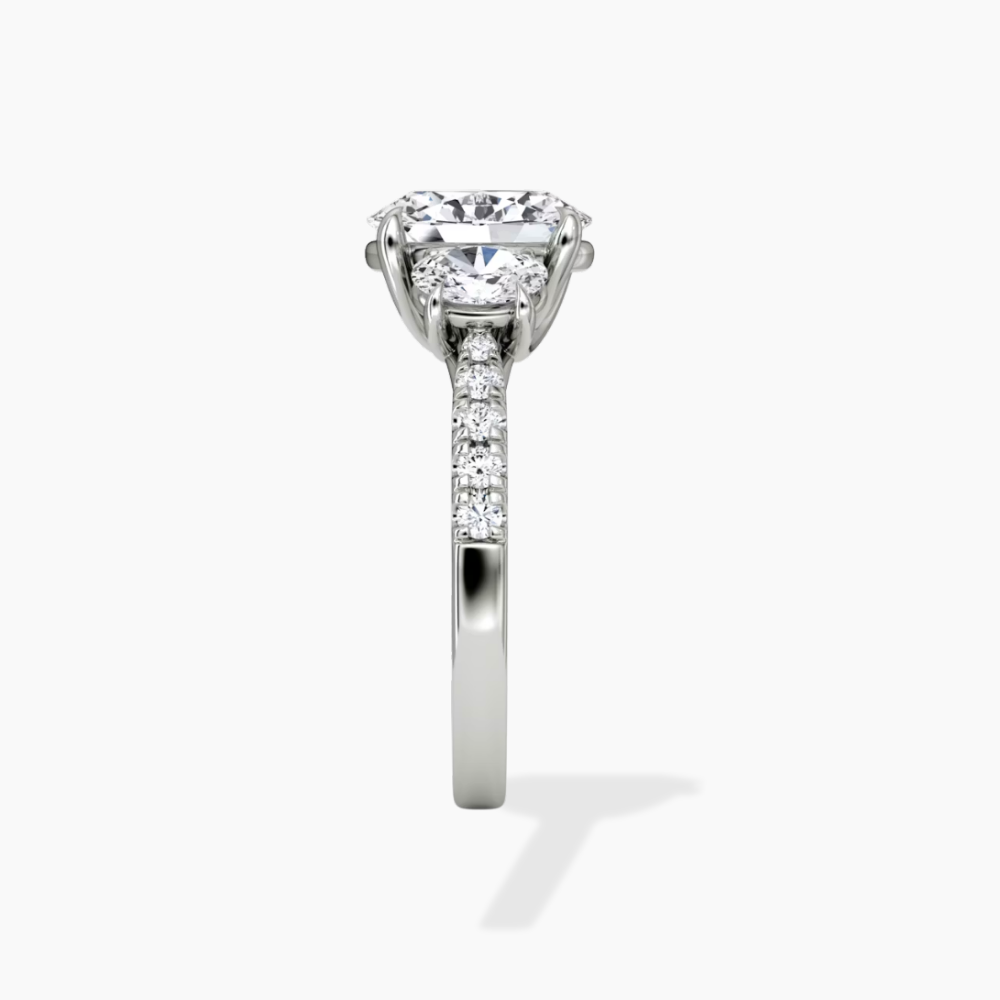 Trilogy Pave Oval (Oval Side Stones) Lab Grown Diamond Engagement Ring in 18K Gold