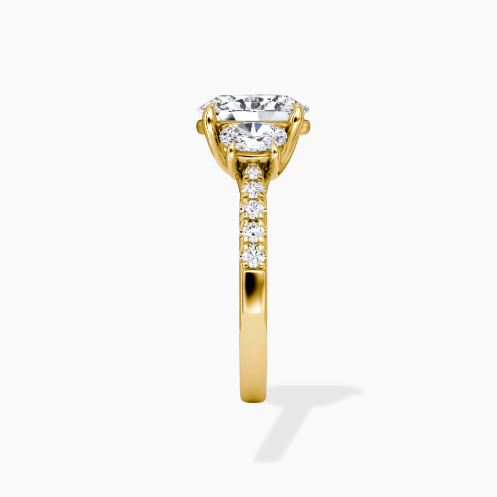 Trilogy Pave Oval (Oval Side Stones) Lab Grown Diamond Engagement Ring in 18K Gold