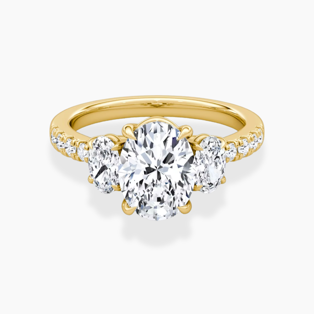 Trilogy Pave Oval (Oval Side Stones) Lab Grown Diamond Engagement Ring in 18K Gold