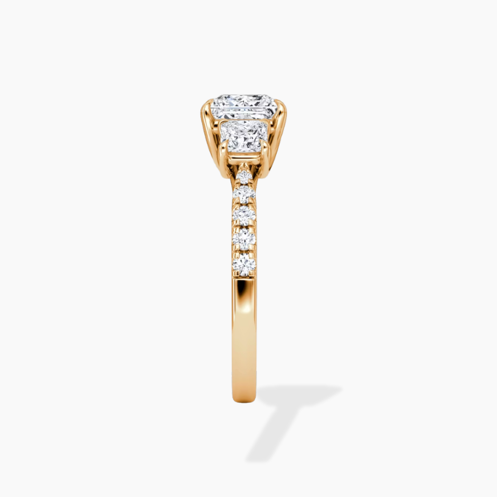 Trilogy Pave Princess (Princess Side Stones) Lab Grown Diamond Engagement Ring in 18K Gold