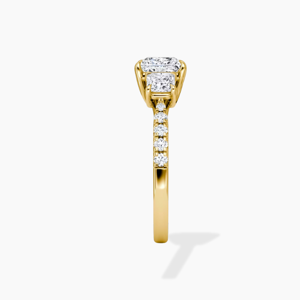 Trilogy Pave Princess (Princess Side Stones) Lab Grown Diamond Engagement Ring in 18K Gold