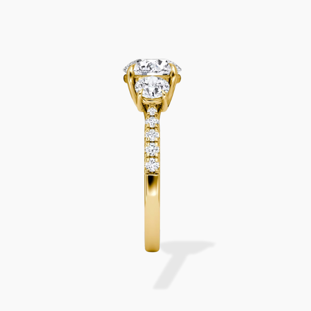 Trilogy Pave Round (Round Side Stones) Lab Grown Diamond Engagement Ring in 18K Gold