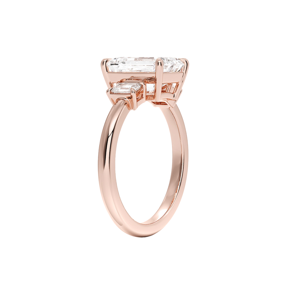 Trilogy (Emerald Side Stones) Lab Diamond Engagement Ring in 18K Gold - Emerald