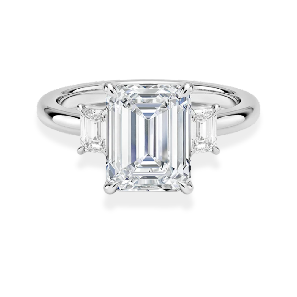 Trilogy (Emerald Side Stones) Lab Diamond Engagement Ring in 18K Gold - Emerald