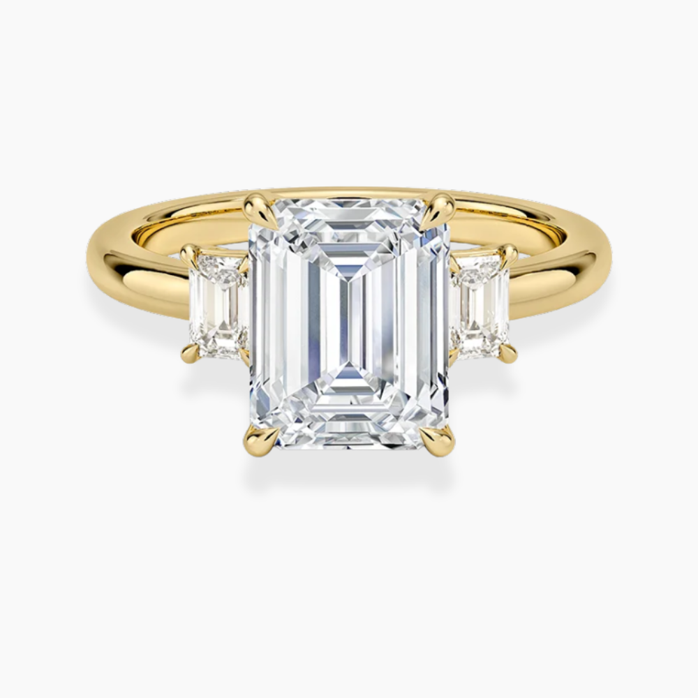 Trilogy (Emerald Side Stones) Lab Diamond Engagement Ring in 18K Gold - Emerald