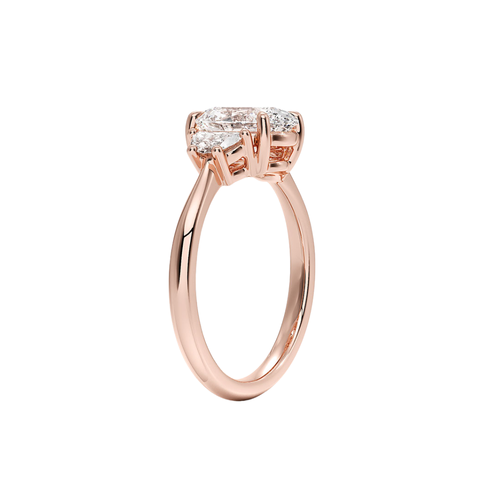 Trilogy (Half-Moon Side Stones) Lab Diamond Engagement Ring in 18K Gold - Oval