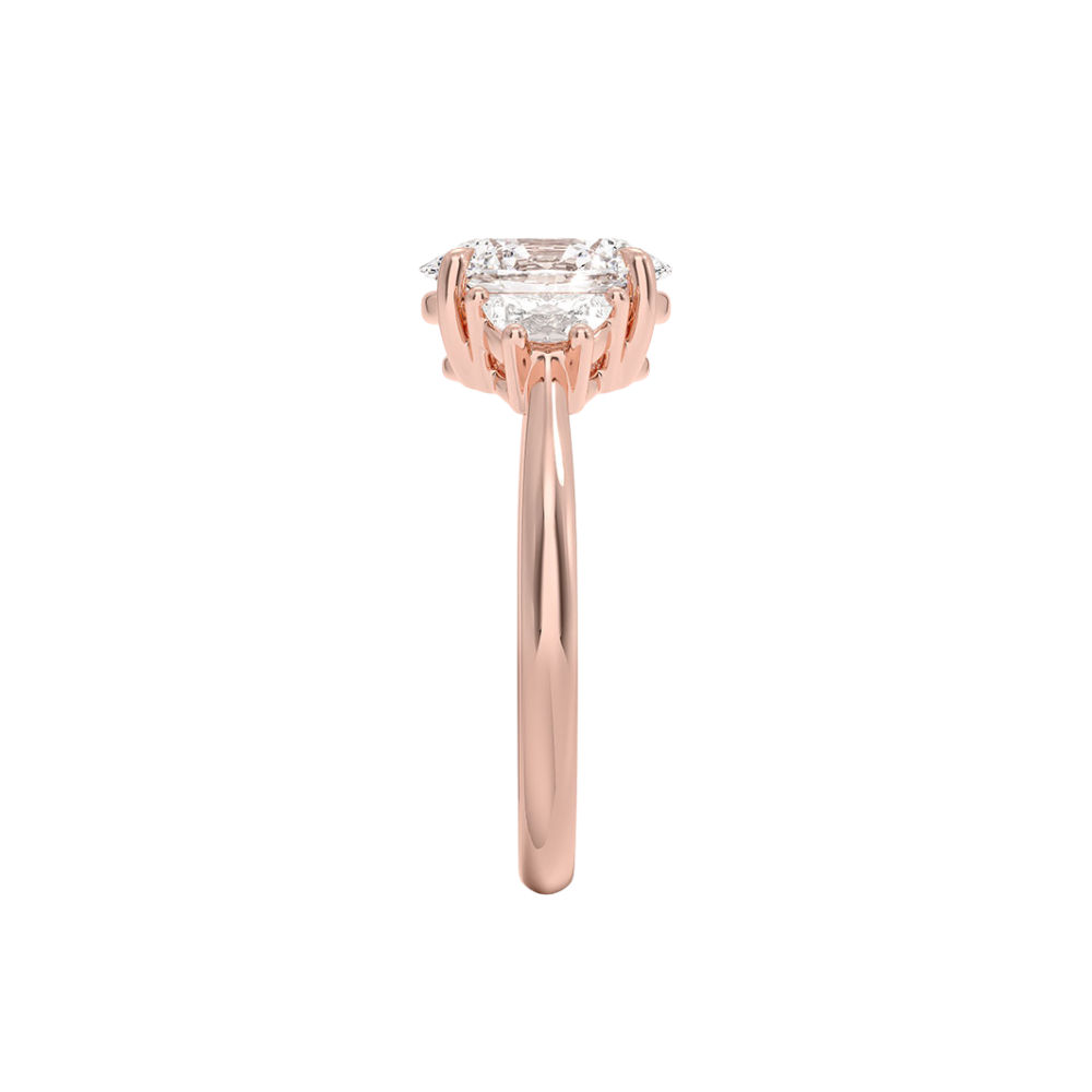 Trilogy (Half-Moon Side Stones) Lab Diamond Engagement Ring in 18K Gold - Oval