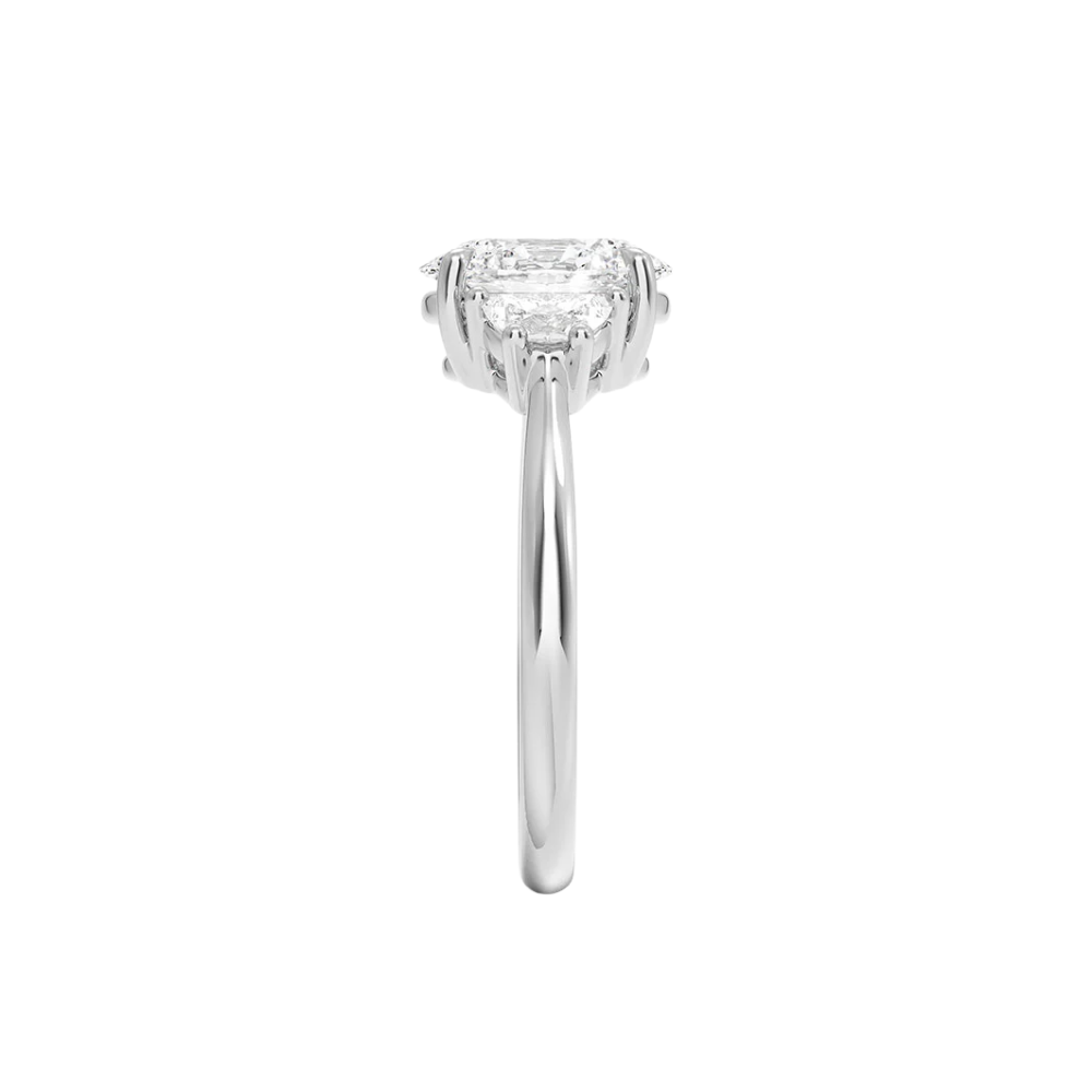 Trilogy (Half-Moon Side Stones) Lab Diamond Engagement Ring in 18K Gold - Oval