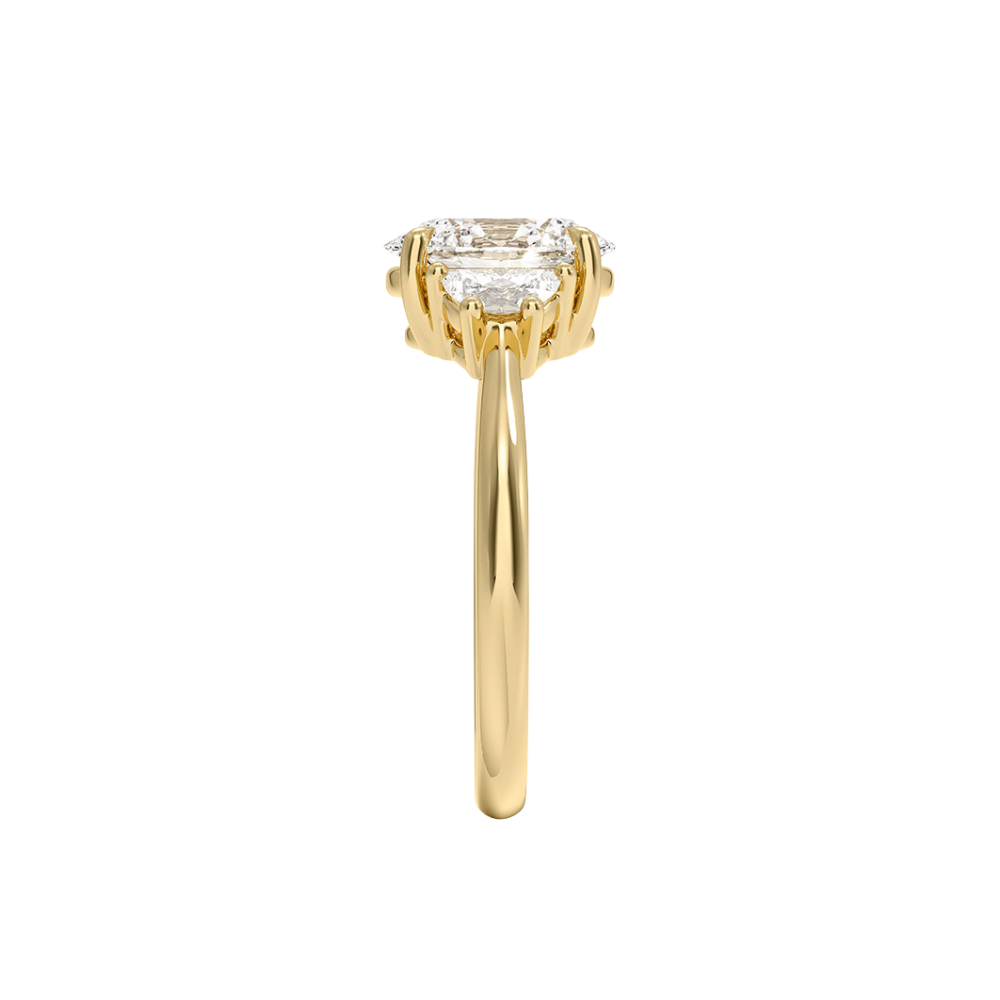Trilogy (Half-Moon Side Stones) Lab Diamond Engagement Ring in 18K Gold - Oval