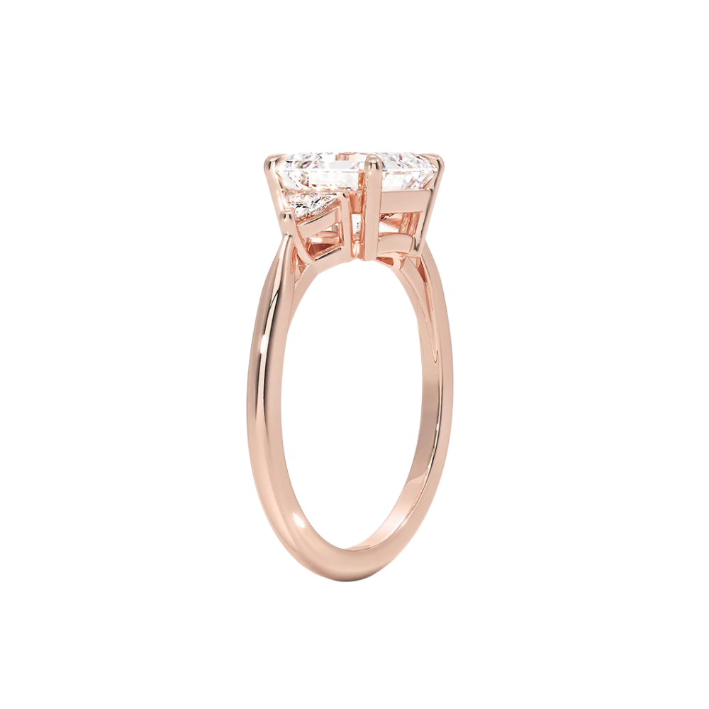 Trilogy (Trilliant Side Stones) Lab Diamond Engagement Ring in 18K Gold - Asscher