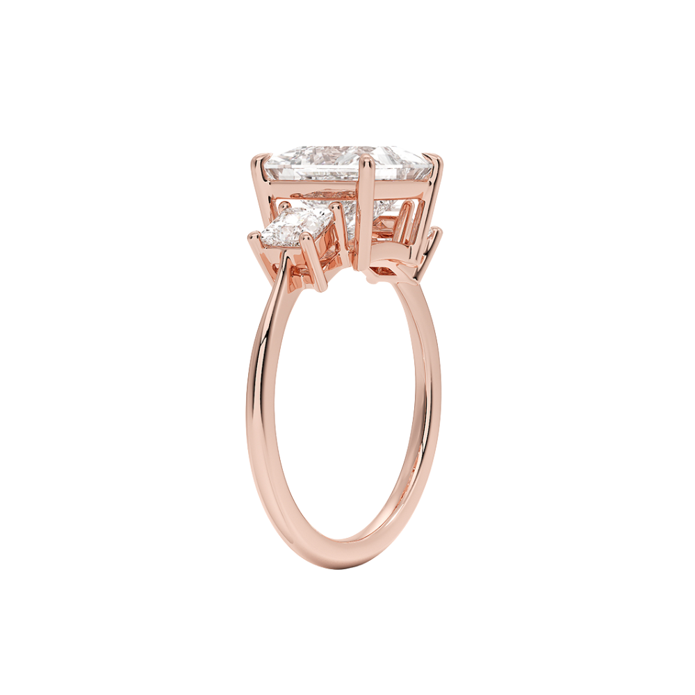 Trilogy (Princess Side Stones) Lab Diamond Engagement Ring in 18K Gold - Princess