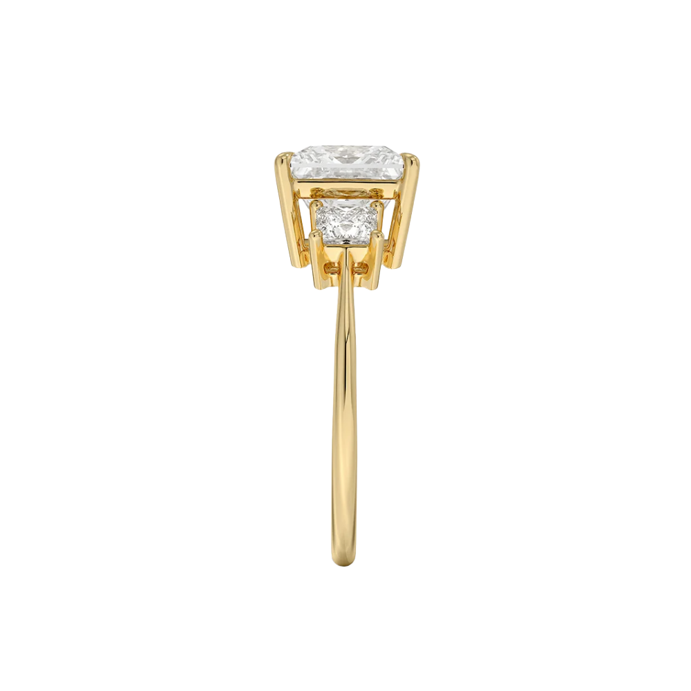 Trilogy (Princess Side Stones) Lab Diamond Engagement Ring in 18K Gold - Princess