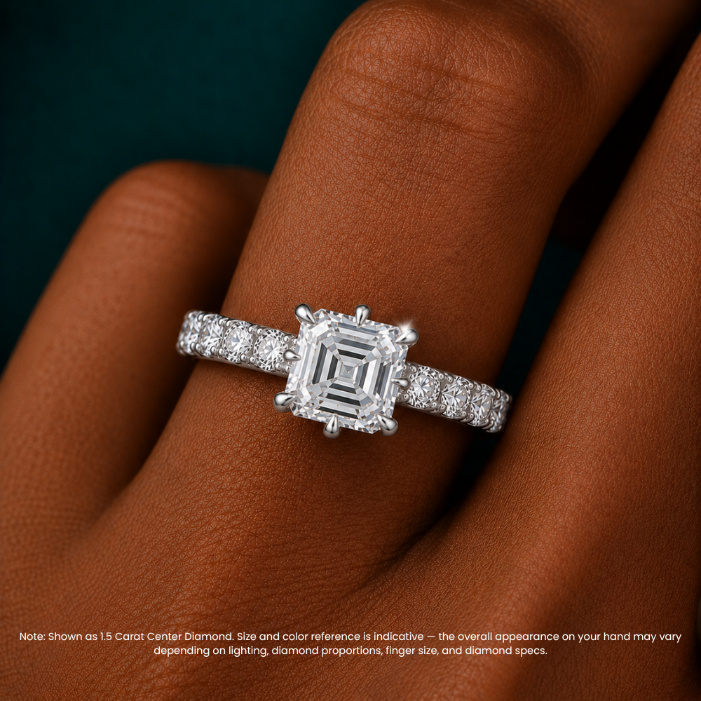 Venera Pave Asscher Lab Grown Diamond Engagement Ring (0.5 ct Band) in 18K Gold