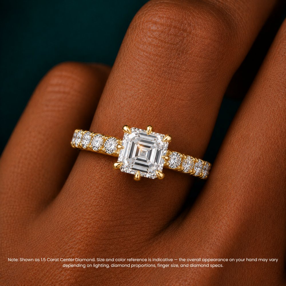 Venera Pave Asscher Lab Grown Diamond Engagement Ring (0.5 ct Band) in 18K Gold