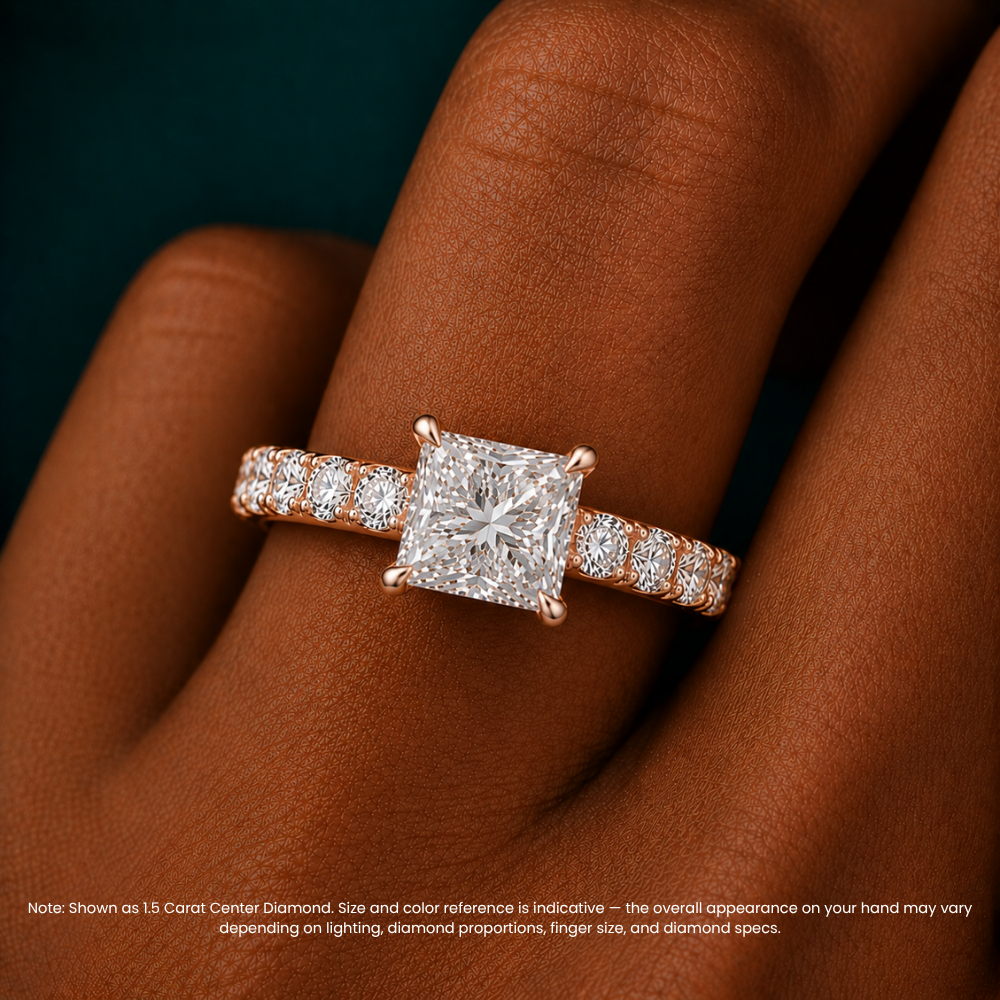 Venera Pave Princess Lab Grown Diamond Engagement Ring (0.5 ct Band) in 18K Gold