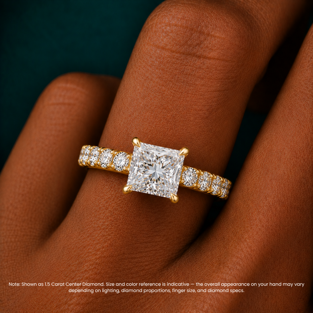 Venera Pave Princess Lab Grown Diamond Engagement Ring (0.5 ct Band) in 18K Gold