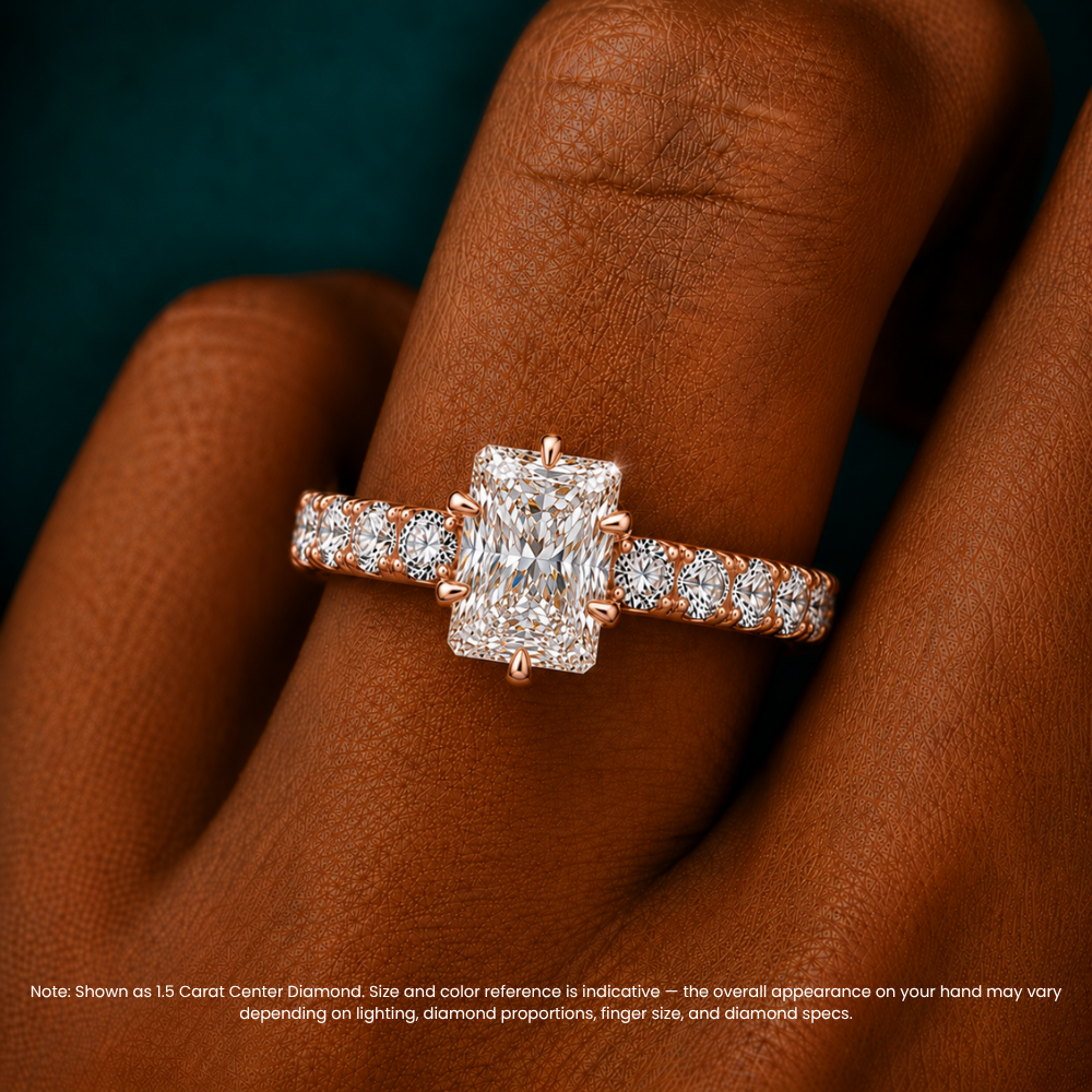 Venera Pave Radiant Lab Grown Diamond Engagement Ring (0.5 ct Band) in 18K Gold