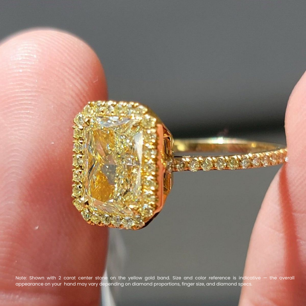 Halo Pave Fancy Yellow Radiant (Yellow Pave and Halo Diamonds) Lab Diamond Ring in Yellow Gold 18K