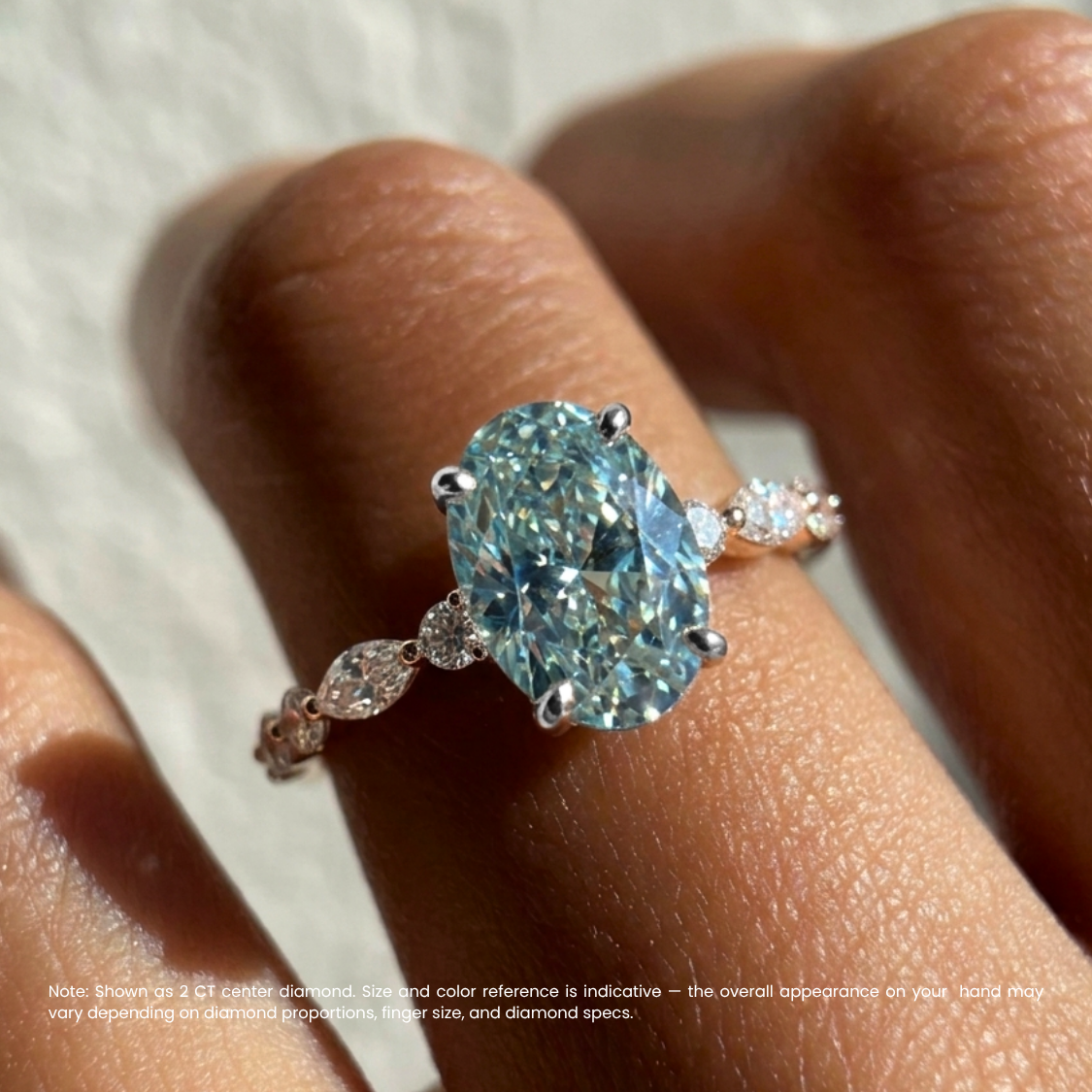 Ocean Eyes Accents Fancy Blue Lab Grown Diamond Engagement Ring in 18K Gold - Oval