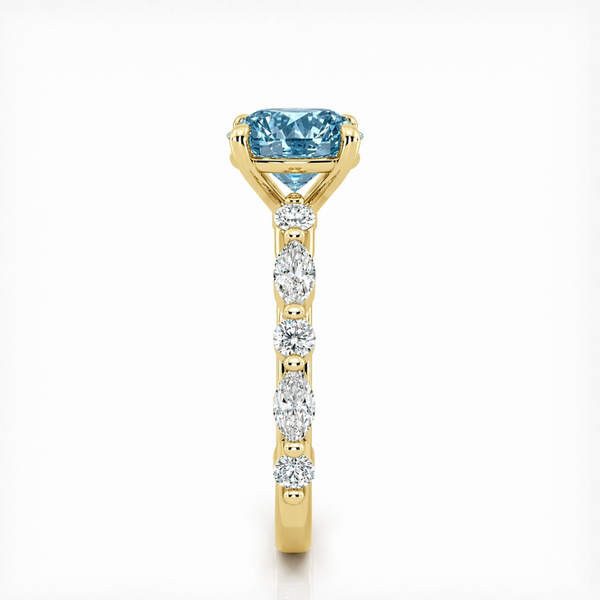 Ocean Eyes Accents Fancy Blue Lab Grown Diamond Engagement Ring in 18K Gold - Oval