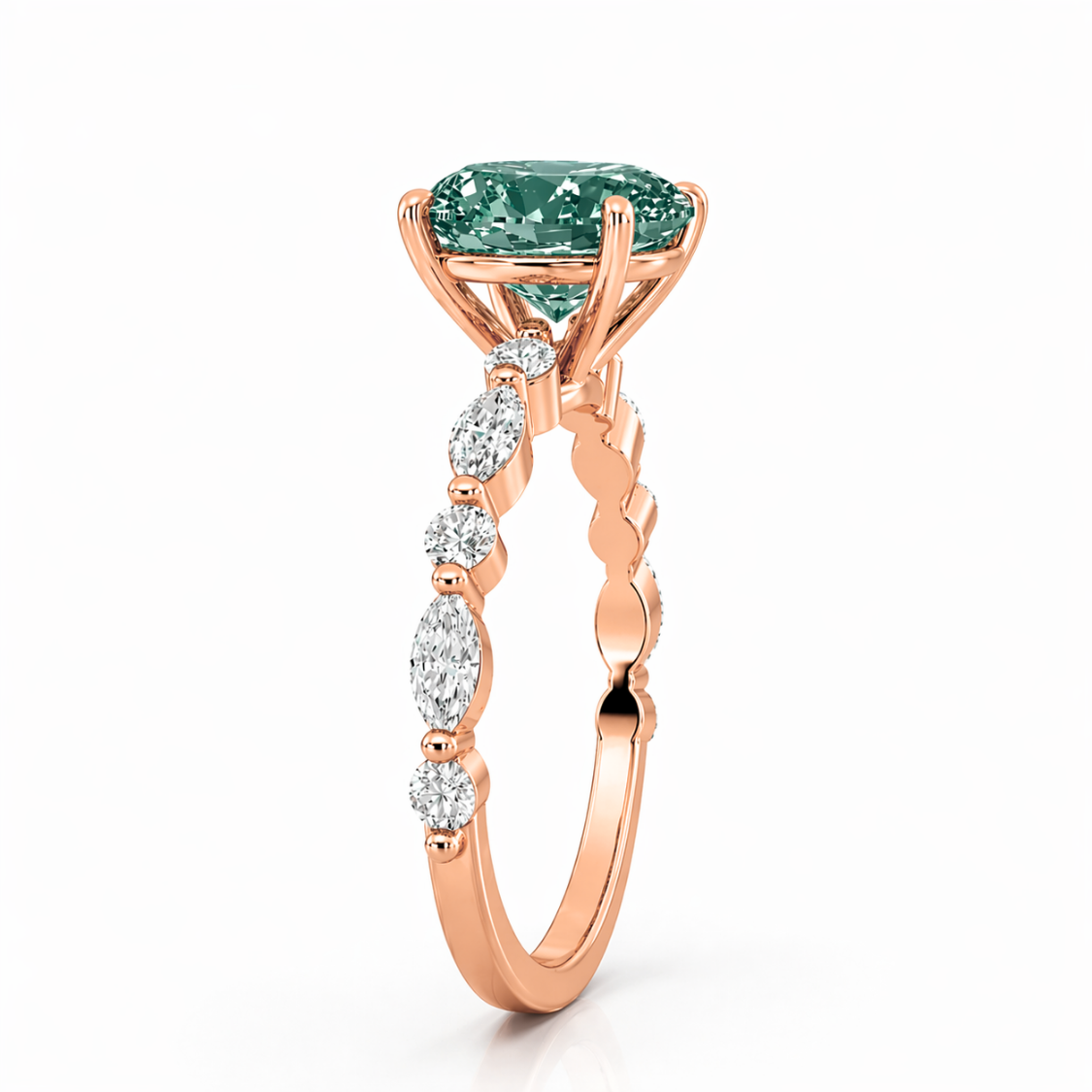 Forest Muse Unique Accents Fancy Green Lab Grown Diamond Engagement Ring in 18K Gold - Oval