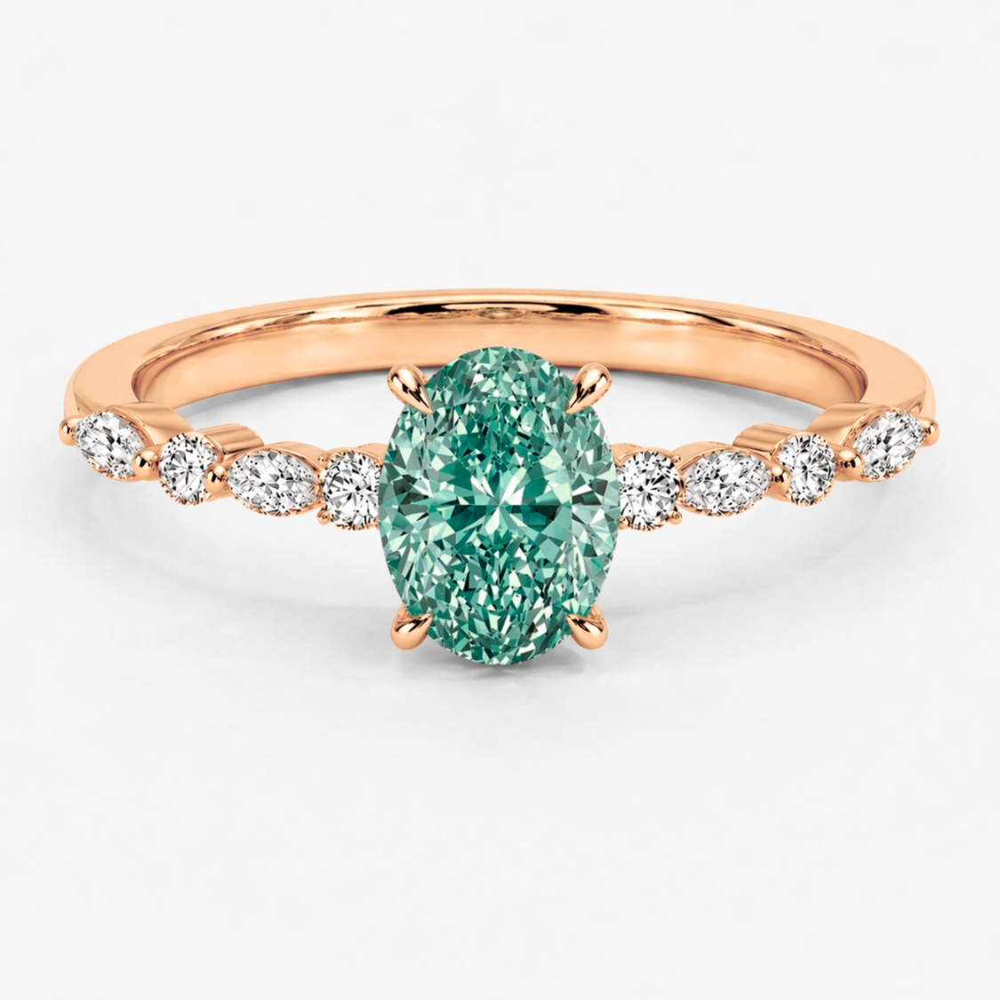 Forest Muse Accents Fancy Green Lab Grown Diamond Engagement Ring in 18K Gold - Oval