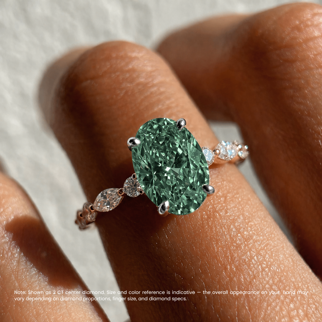 Forest Muse Accents Fancy Green Lab Grown Diamond Engagement Ring in 18K Gold - Oval