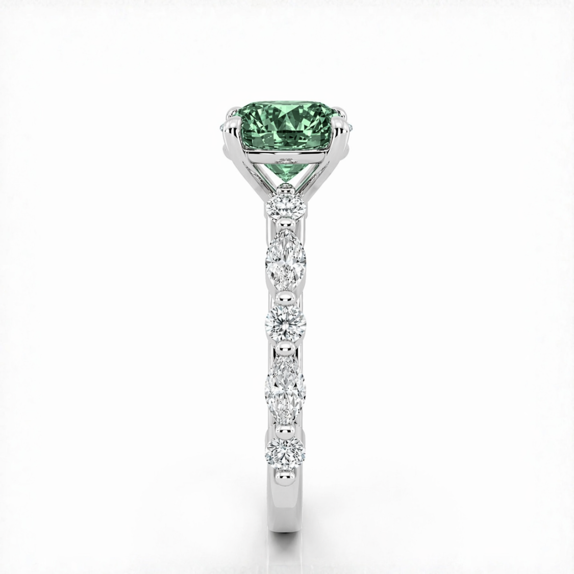 Forest Muse Accents Fancy Green Lab Grown Diamond Engagement Ring in 18K Gold - Oval