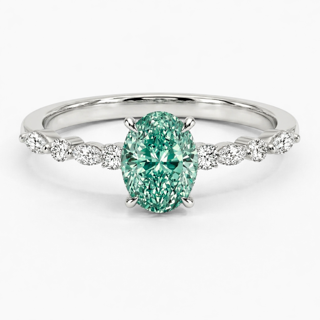 Forest Muse Unique Accents Fancy Green Lab Grown Diamond Engagement Ring in 18K Gold - Oval