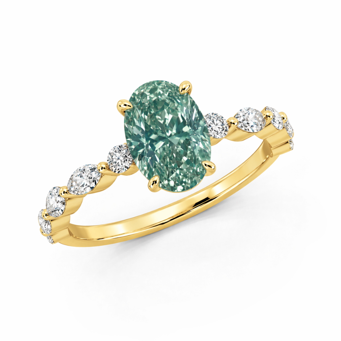 Forest Muse Accents Fancy Green Lab Grown Diamond Engagement Ring in 18K Gold - Oval