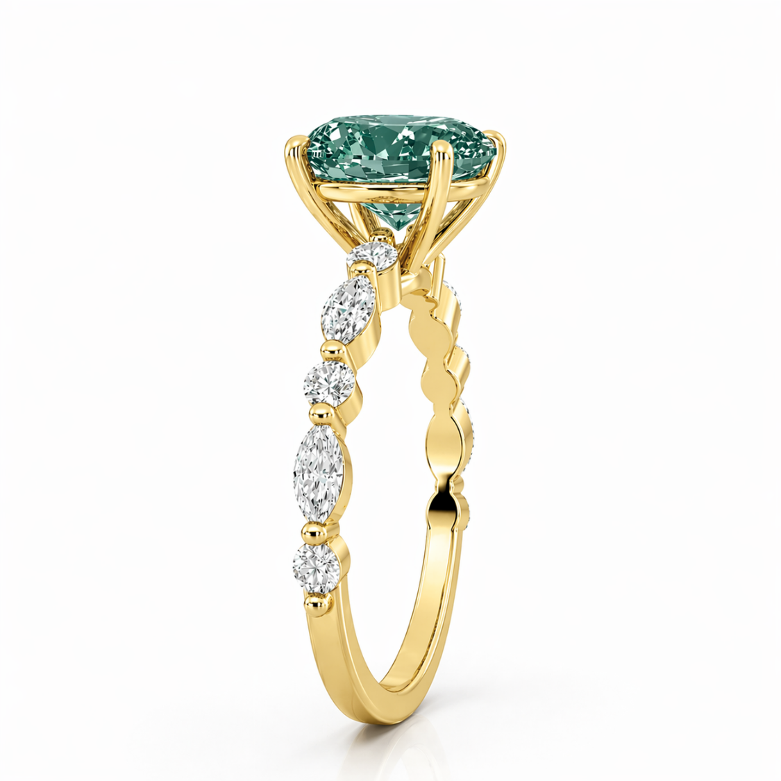 Forest Muse Accents Fancy Green Lab Grown Diamond Engagement Ring in 18K Gold - Oval