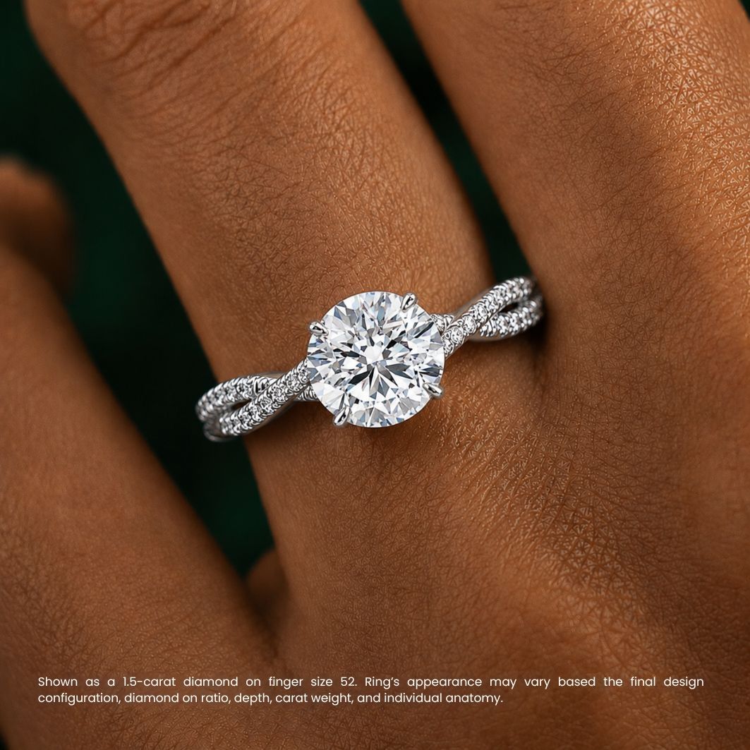 Twisted Pave Hidden Halo Accents Round Lab Diamond Engagement Ring in 18K Gold