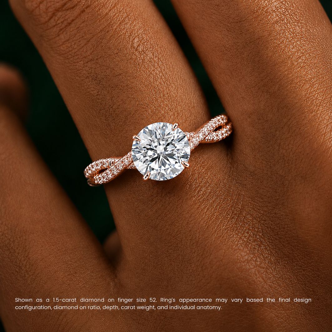 Twisted Pave Hidden Halo Accents Round Lab Diamond Engagement Ring in 18K Gold