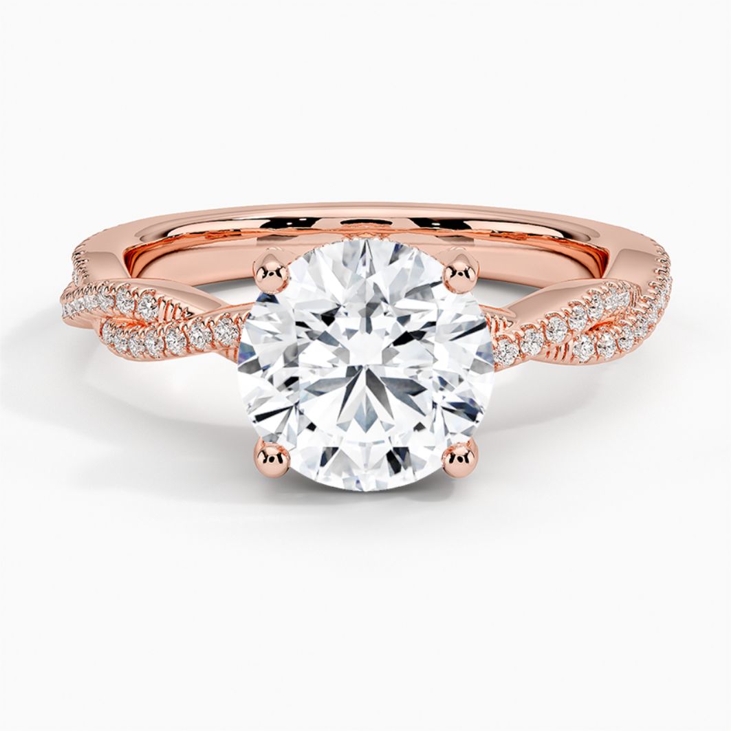 Twisted Pave Hidden Halo Accents Round Lab Diamond Engagement Ring in 18K Gold