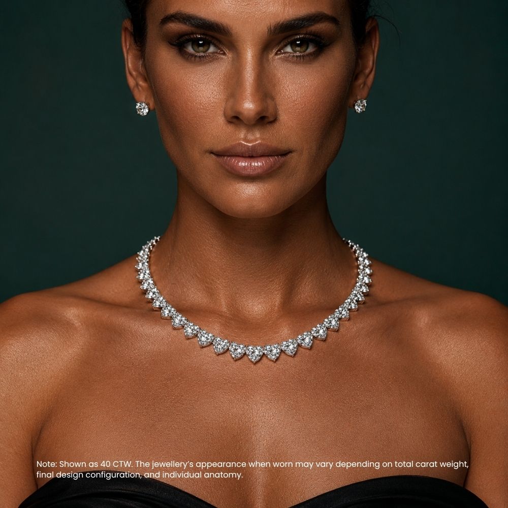 Amal Heart Tennis High Jewellery Lab Diamond 40 Carat Necklace (16 in.) 18K White Gold