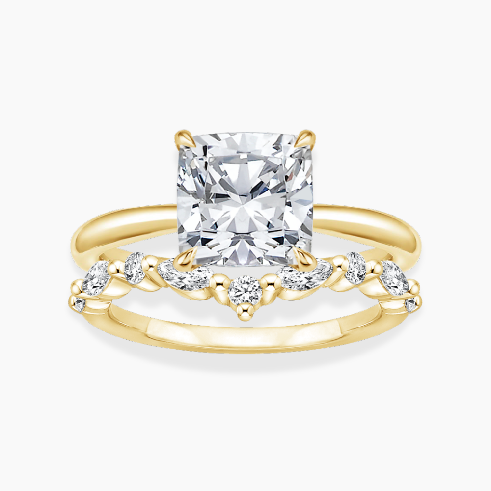 Antoinette Lab Diamond Ring Set in 18K Gold - Cushion