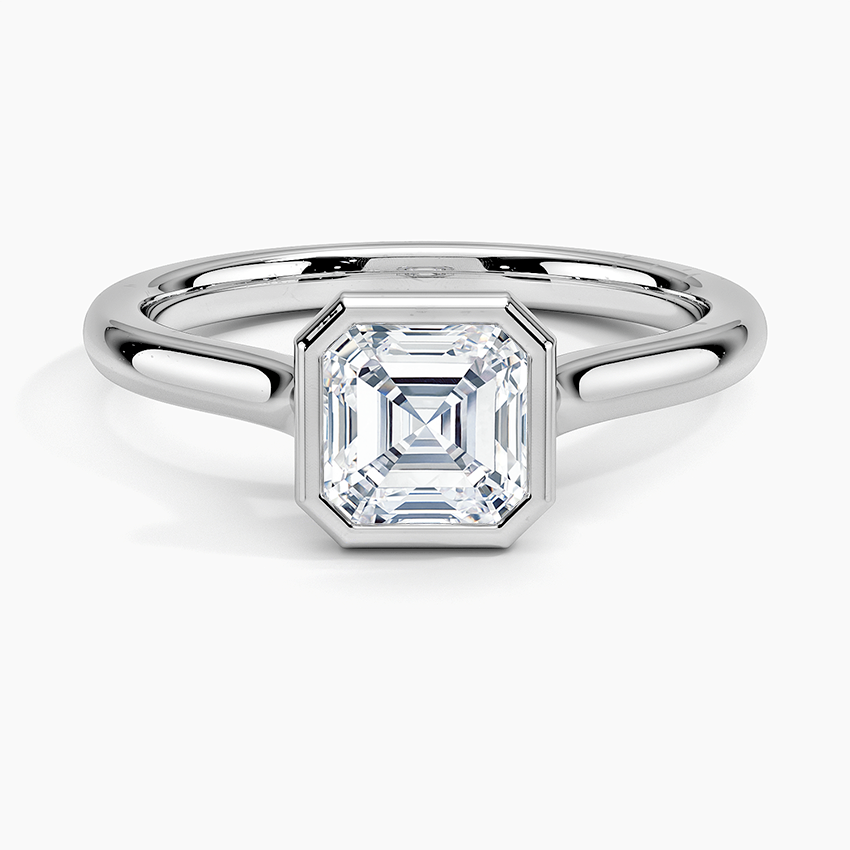 Bezel Lab Grown Diamond Engagement Ring 18K Gold - Asscher
