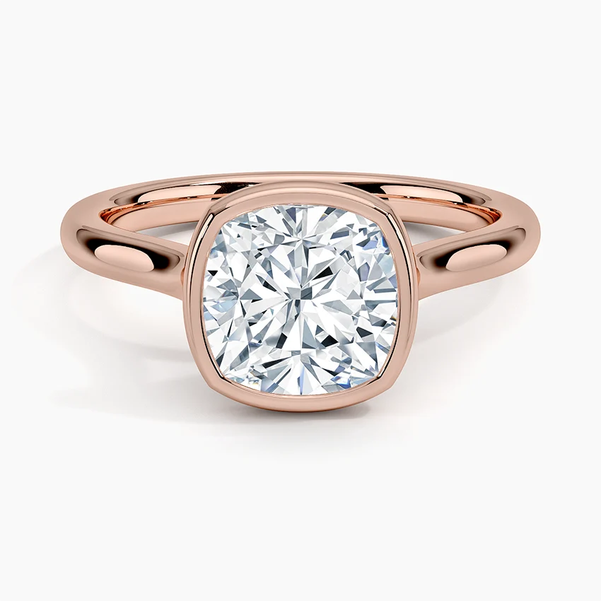 Bezel Lab Grown Diamond Engagement Ring 18K Gold - Cushion