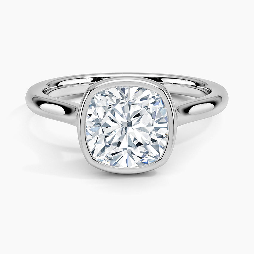 Bezel Lab Grown Diamond Engagement Ring 18K Gold - Cushion