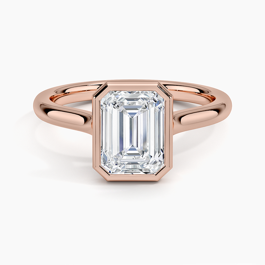 Bezel Lab Grown Diamond Engagement Ring 18K Gold - Emerald