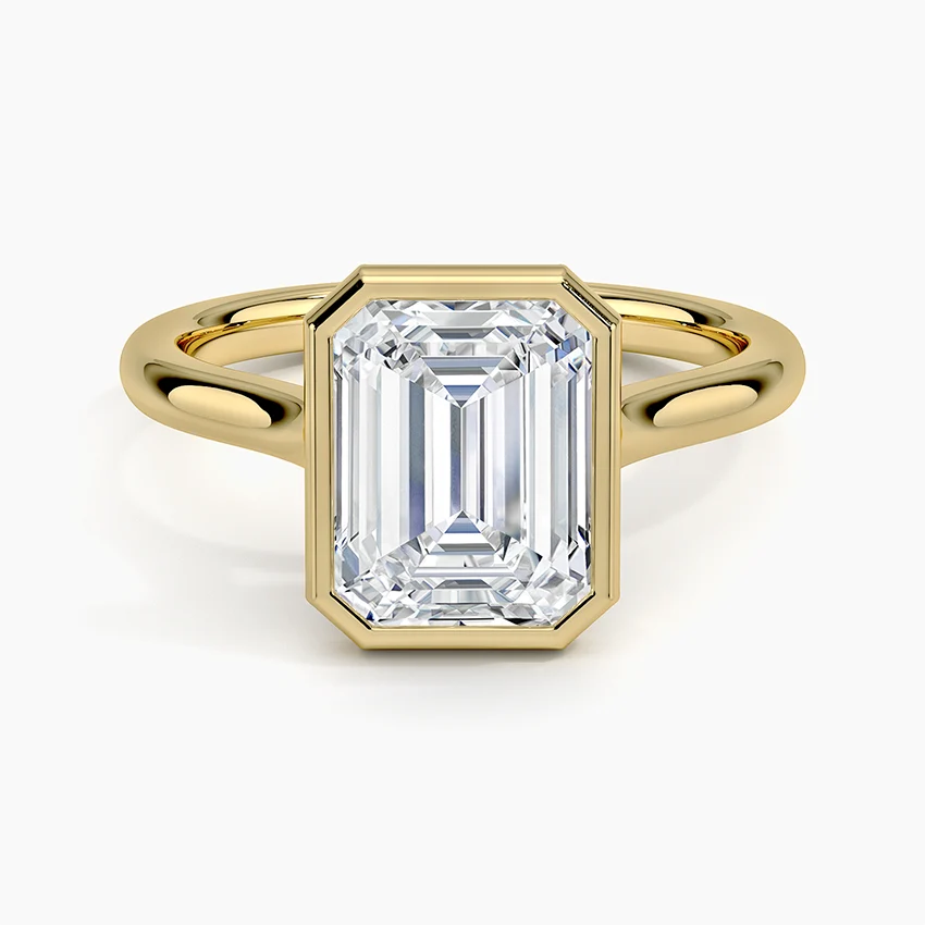 Bezel Lab Grown Diamond Engagement Ring 18K Gold - Emerald