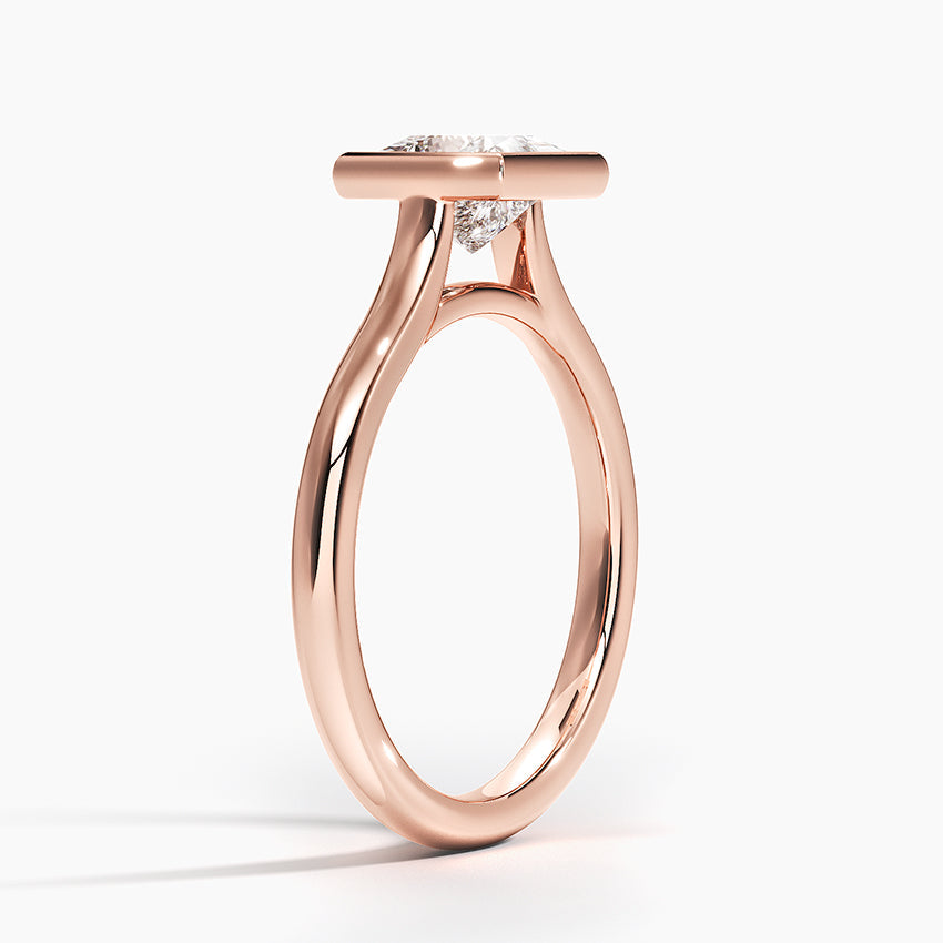 Bezel Lab Grown Diamond Engagement Ring 18K Gold- Princess
