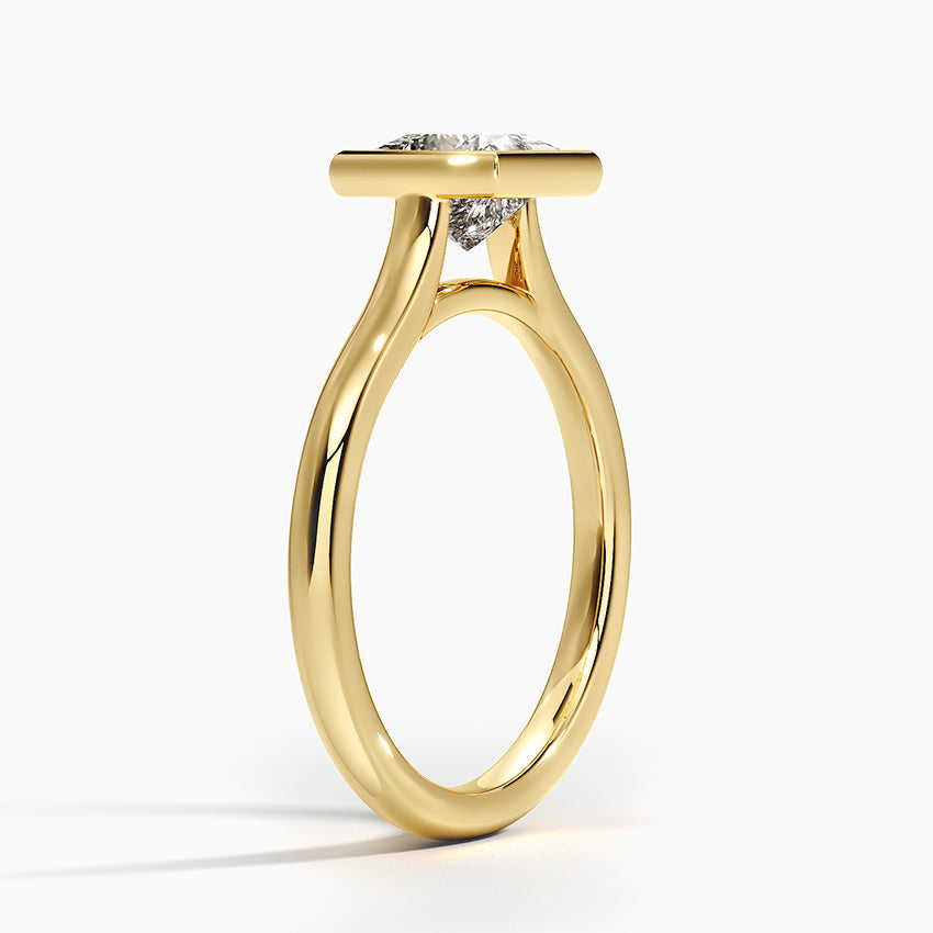 Bezel Lab Grown Diamond Engagement Ring 18K Gold- Princess