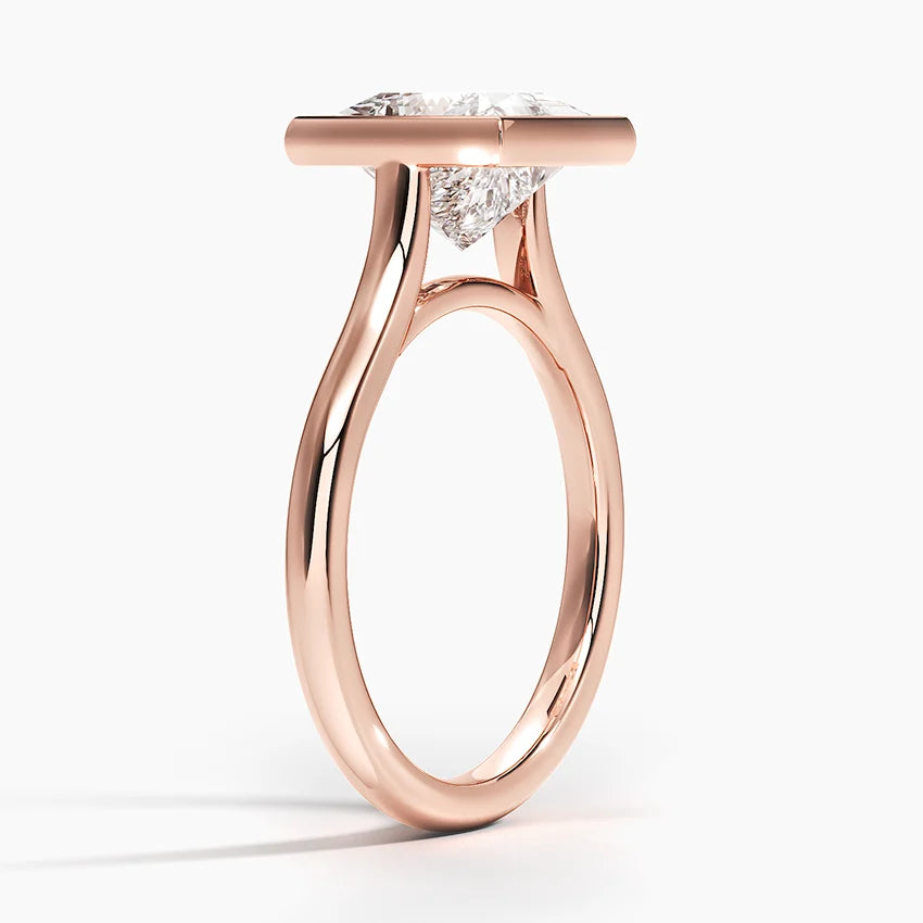 Bezel Lab Grown Diamond Engagement Ring 18K Gold- Princess