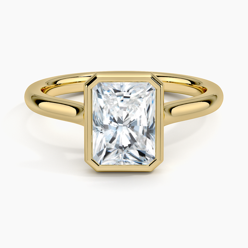 Bezel Lab Grown Diamond Engagement Ring 18K Gold - Radiant